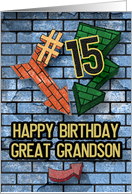 Happy 15th Birthday to Great Grandson Bold Graphic Brick Wall card
