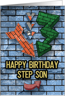Happy Birthday to Step Son Bold Graphic Brick Wall and Arrows card