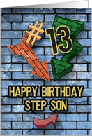 Happy 13th Birthday to Step Son Bold Graphic Brick Wall and Arrows card