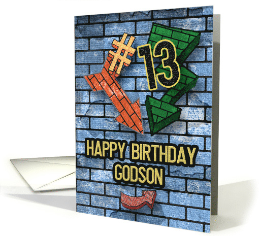 Happy 13th Birthday to Godson Bold Graphic Brick Wall and Arrows card
