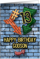 Happy 13th Birthday to Godson Bold Graphic Brick Wall and Arrows card
