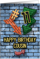 Happy 11th Birthday to Cousin Bold Graphic Brick Wall and Arrows card