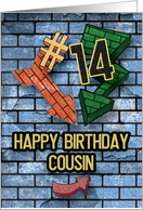 Happy 14th Birthday to Cousin Bold Graphic Brick Wall and Arrows card