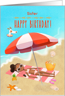 Happy Birthday to Sister African American Girl on the Beach card