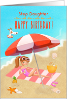 Happy Birthday to Step Daughter Bright Beach Scene card