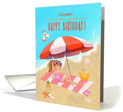 Happy Birthday to Cousin Young Teen Girl on the Beach card (1638928)