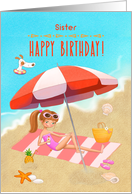 Happy Birthday to Sister Young Teen Girl on the Beach card