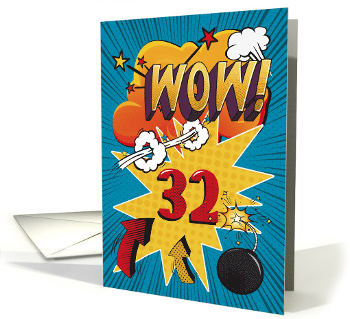 32nd Birthday Greeting Bold and Colorful Comic Book Style card