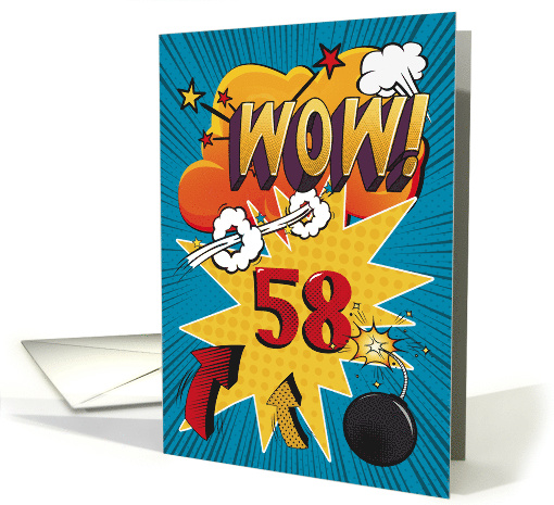 58th Birthday Greeting Bold and Colorful Comic Book Style card
