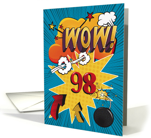 98th Birthday Greeting Bold and Colorful Comic Book Style card