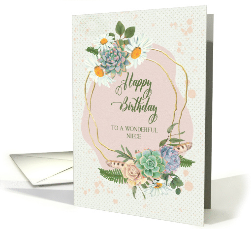 Niece Happy Birthday with Flower and Cacti Bouquets card (1646182)