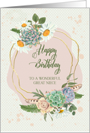 Great Niece Happy Birthday with Flower and Cacti Bouquets card