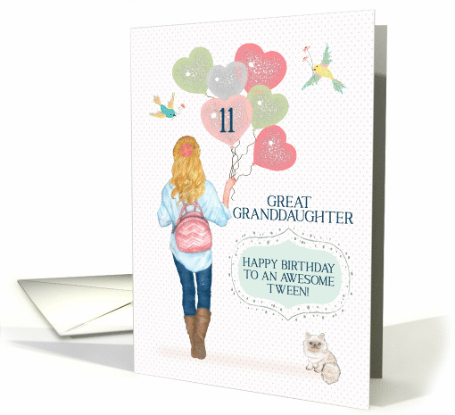 Great Granddaughter Tween 11th Birthday Young Girl with Balloons card