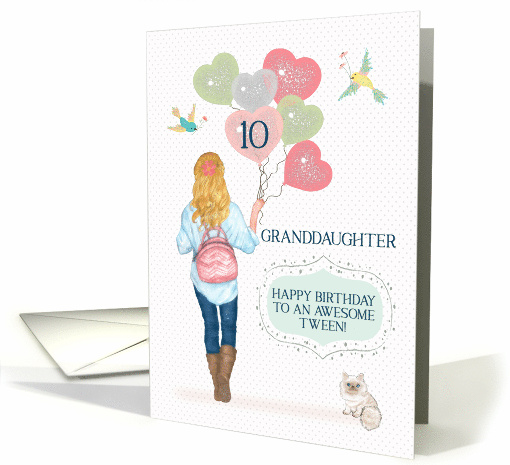 Granddaughter Tween 10th Birthday Young Girl with Balloons card