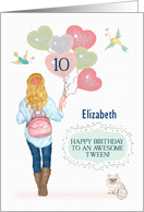 Custom Name 10th Birthday to Awesome Tween Young Girl with Balloons card