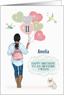 Custom Name 11th Birthday to Awesome Tween African American Young Girl card