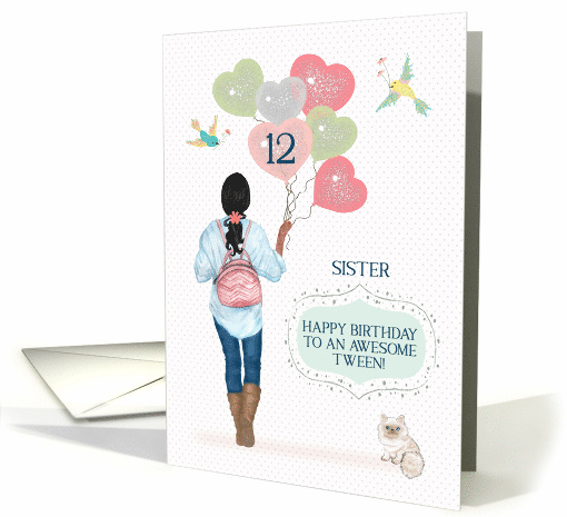 Sister 12th Birthday to Awesome Tween African American Young Girl card