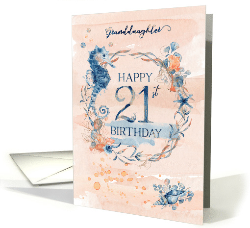 Granddaughter 21st Birthday Watercolor Effect Underwater Scene card