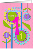 Great Granddaughter Happy Birthday You’re 1 Fun Colorful Flowers card