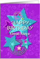 Great Niece Happy Birthday Amazing Girl Colorful Stars and Swirls card