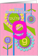 Great Granddaughter Happy 9th Birthday You’re 9 Fun Colorful Flowers card
