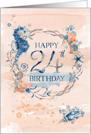 24th Birthday Seahorse and Shells Watercolor Effect Underwater Scene card