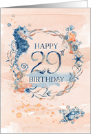 29th Birthday Seahorse and Shells Watercolor Effect Underwater Scene card