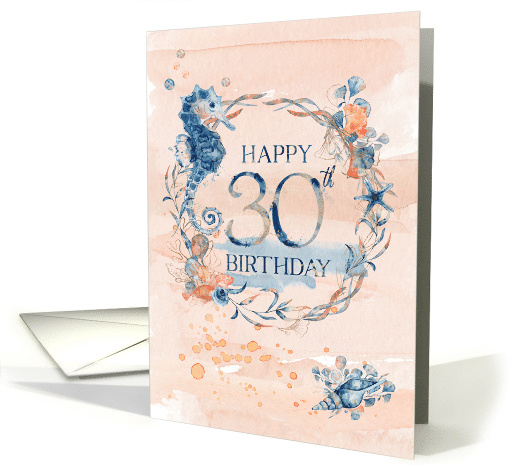 30th Birthday Seahorse and Shells Watercolor Effect... (1678596)