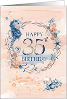 35th Birthday Seahorse and Shells Watercolor Effect Underwater Scene card