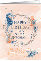 To Woman Birthday Seahorse Watercolor Effect Underwater Scene card