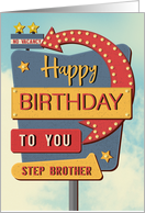 Step Brother Happy Birthday Retro Roadside Motel Sign card