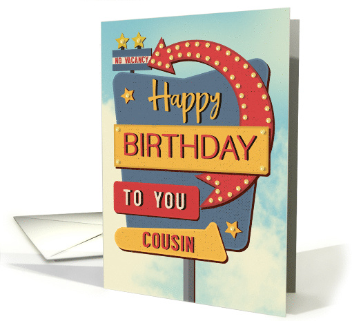 Cousin Happy Birthday Retro Roadside Motel Sign card (1678852)