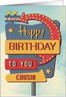 Cousin Happy Birthday Retro Roadside Motel Sign card