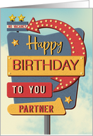 Partner Happy Birthday Retro Roadside Motel Sign card