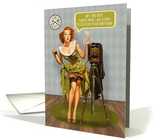 For Man Happy Birthday Vintage Pin Up Girl With Camera... (1679910)