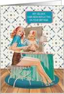 For Man Happy Birthday Seductive Woman in Mirror Pin Up Girl Adult card