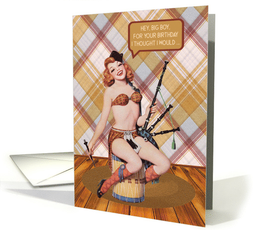 For Man Happy Birthday Pin Up Girl with Instruments Adult Humor card
