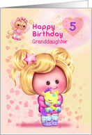 Granddaughter Happy 5th Birthday Adorable Girl and Cat Fairy card