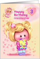 Granddaughter Happy 3rd Birthday Adorable Girl and Cat Fairy card