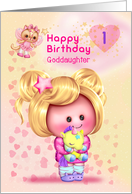 Goddaughter Happy 1st Birthday Adorable Girl and Cat Fairy card