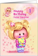Foster Daughter Happy 1st Birthday Adorable Girl and Cat Fairy card