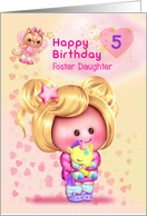 Foster Daughter Happy 5th Birthday Adorable Girl and Cat Fairy card