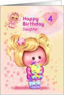 Daughter Happy 4th Birthday Adorable Girl and Cat Fairy card