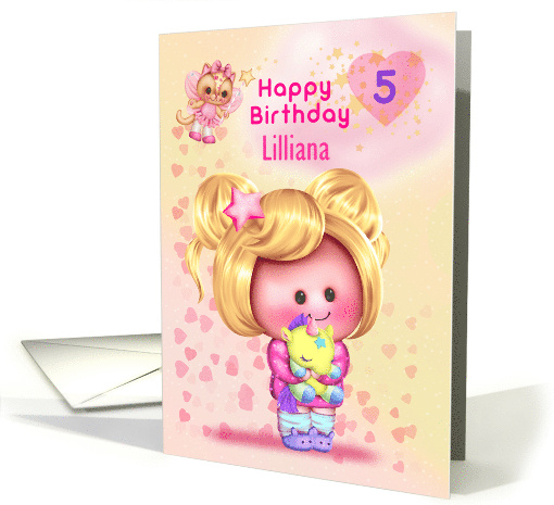 Little Girl Happy 5th Birthday Custom Name Adorable Girl... (1689906)