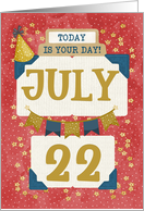 July 22nd Birthday Date Specific Happy Birthday Party Hat and Stars card