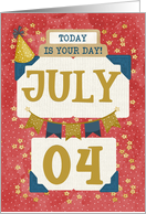 July 4th Birthday Date Specific Happy Birthday Party Hat and Stars card