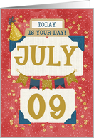 July 9th Birthday Date Specific Happy Birthday Party Hat and Stars card