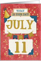 July 11th Birthday Date Specific Happy Birthday Party Hat and Stars card