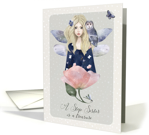 Step Sister Birthday Teen Girl with Fairy Wings Magical Scene card