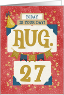 August 27th Birthday Date Specific Happy Birthday Party Hat and Stars card